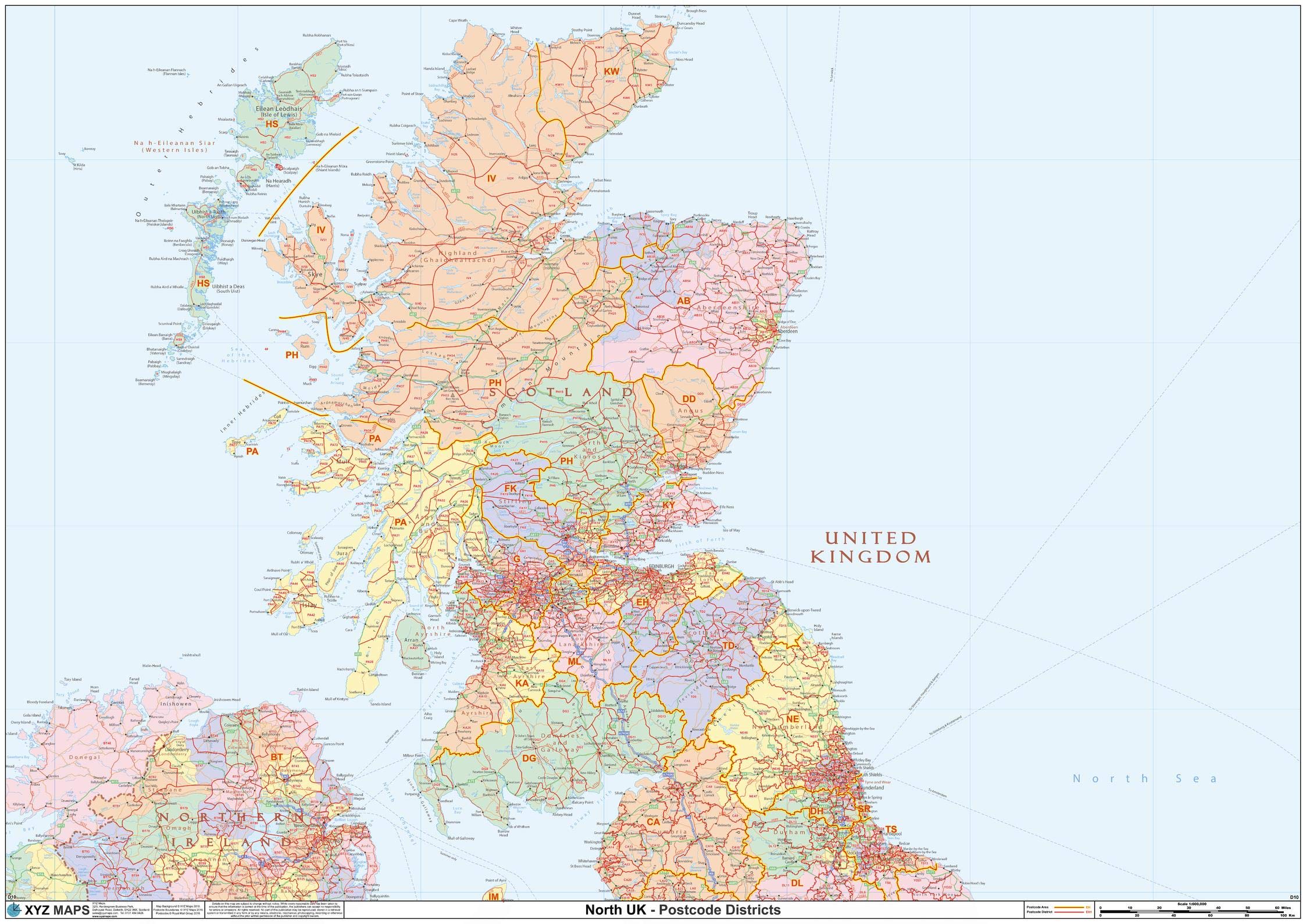 Scotland Postcode District Wall Map (D10) - 47" x 33.25" Paper