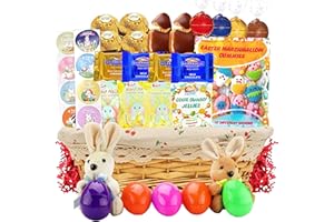 SARAH'S CANDY FACTORY Easter Snack Basket with Liner (44 Count) Filled with Treats, Peelable Gummies, Marshmallow Gummies, Bunny and More, Great Package for Family, Friends, Boys and Girls