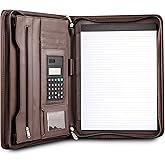 Cossini Premium Business Portfolio with Zipper – Padfolio - Superior Business Impressions Begin with PU Vegan Leather, 10.1 Inch Tablet Sleeve, Smart Storage, Solar Calculator, Writing Pad -Brown