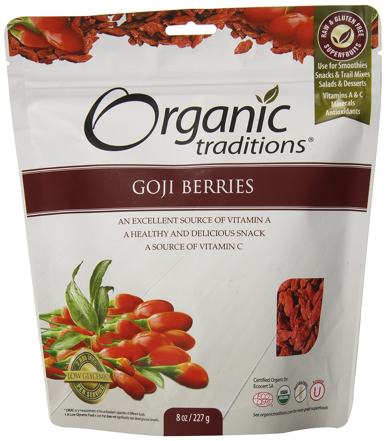 Organic Traditions Goji Berries, 8 Ounce Grocery & Gourmet