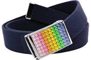 Build A Belt Girl's 1.25" Wide Rainbow Rhinestone Flip Top Belt Buckle with Canvas Web Belt