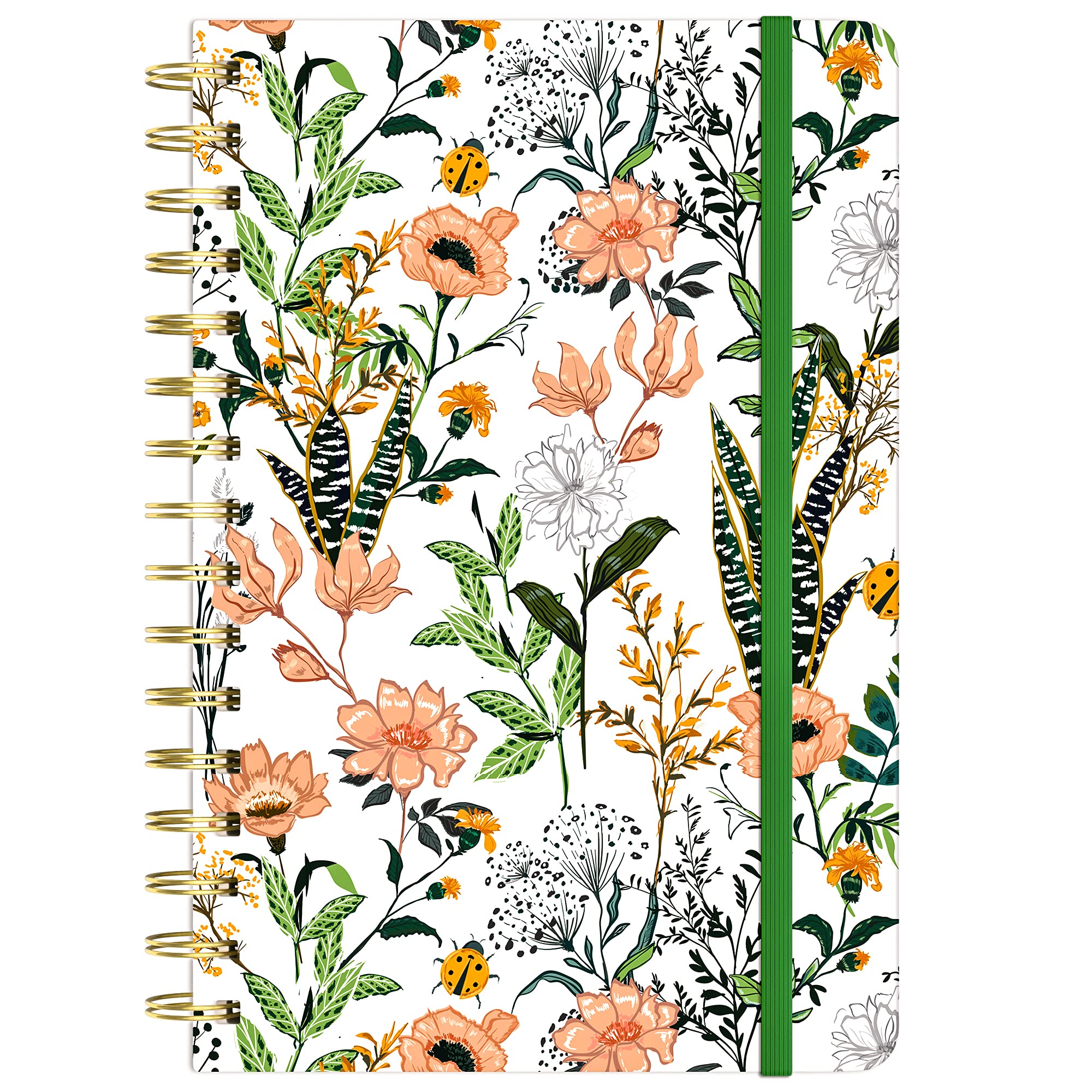 Huamxe Spiral Journal Notebook, Hardcover Lined Journal for Women, 8.4 x 6 inch, 160 Pages Thick Paper,Cute Aesthetic Floral College Ruled Notebooks for Work Writing Journaling School, White Flower — image 1