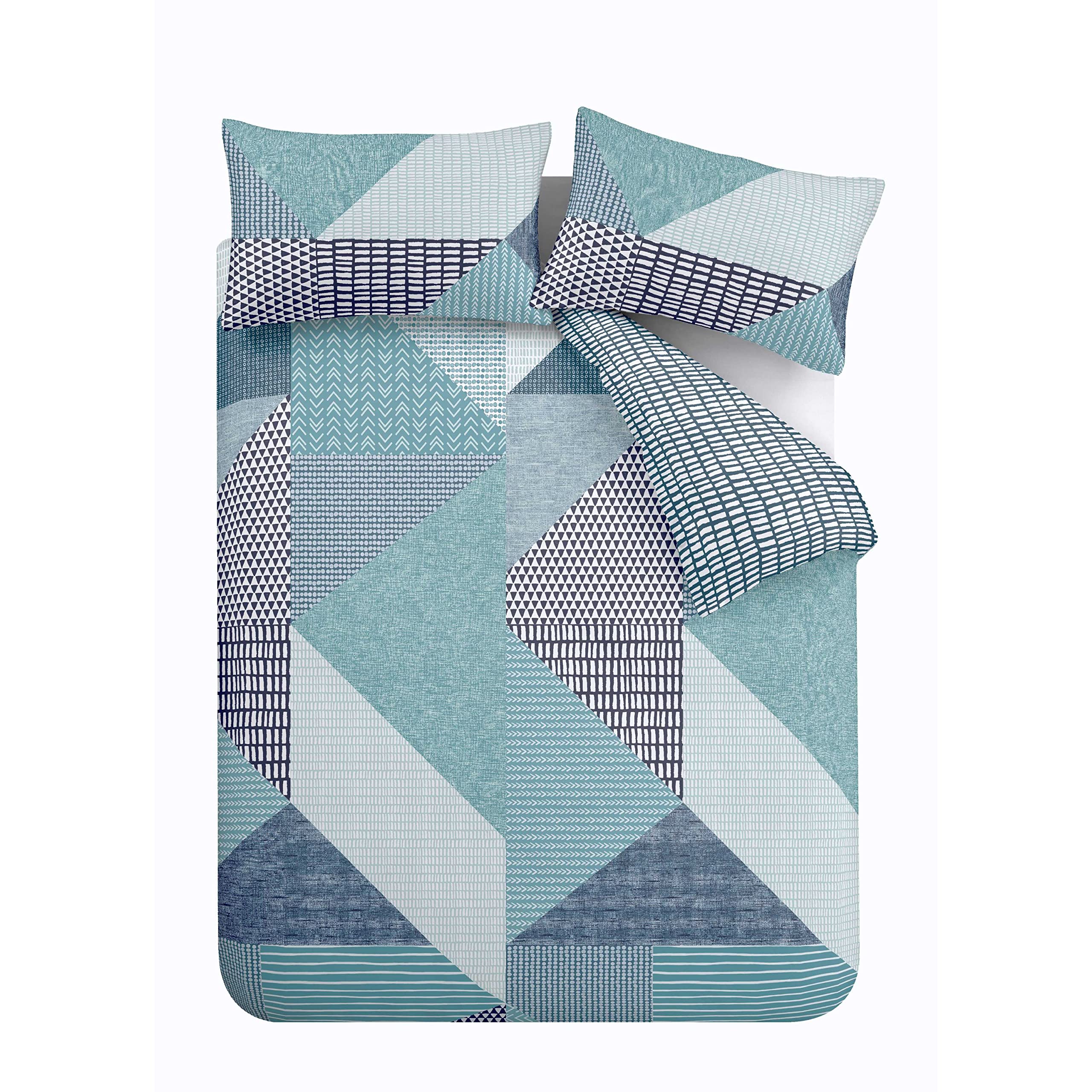 Catherine Lansfield Larsson Geo Reversible Double Duvet Cover Set with Pillowcases Teal Green