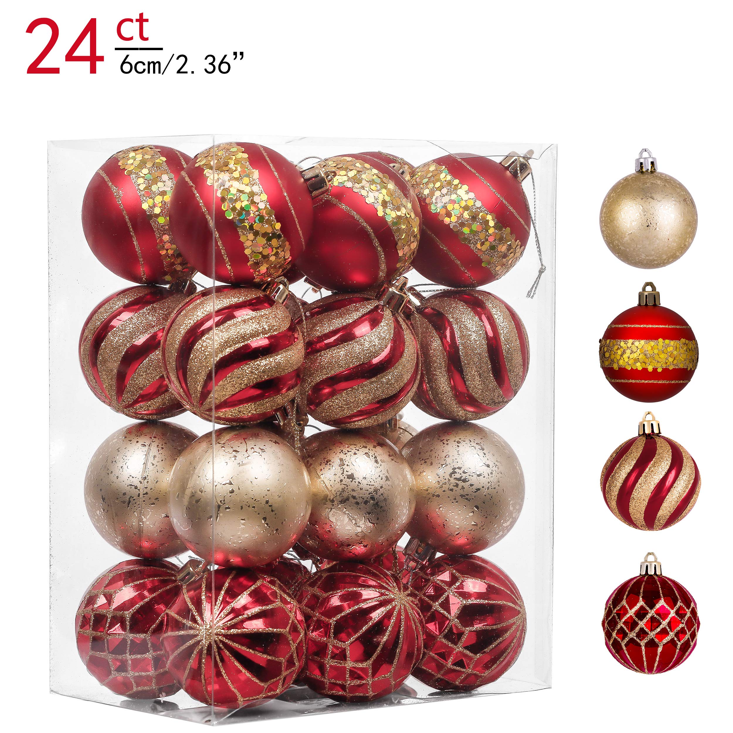 Valery Madelyn 24ct 60mm Luxury Red and Gold Shatterproof Christmas
