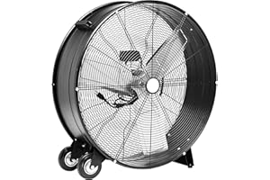 Amazon Basics 30" 300W High-Velocity, Heavy-Duty Industrial Fan, Drum Fan, with UL-Certified Safety Compliance, 2 Speeds, Up to 12,480 CFM, 5.9-ft Power Cord, 2 Wheels, Metal Housing/Blades, Black