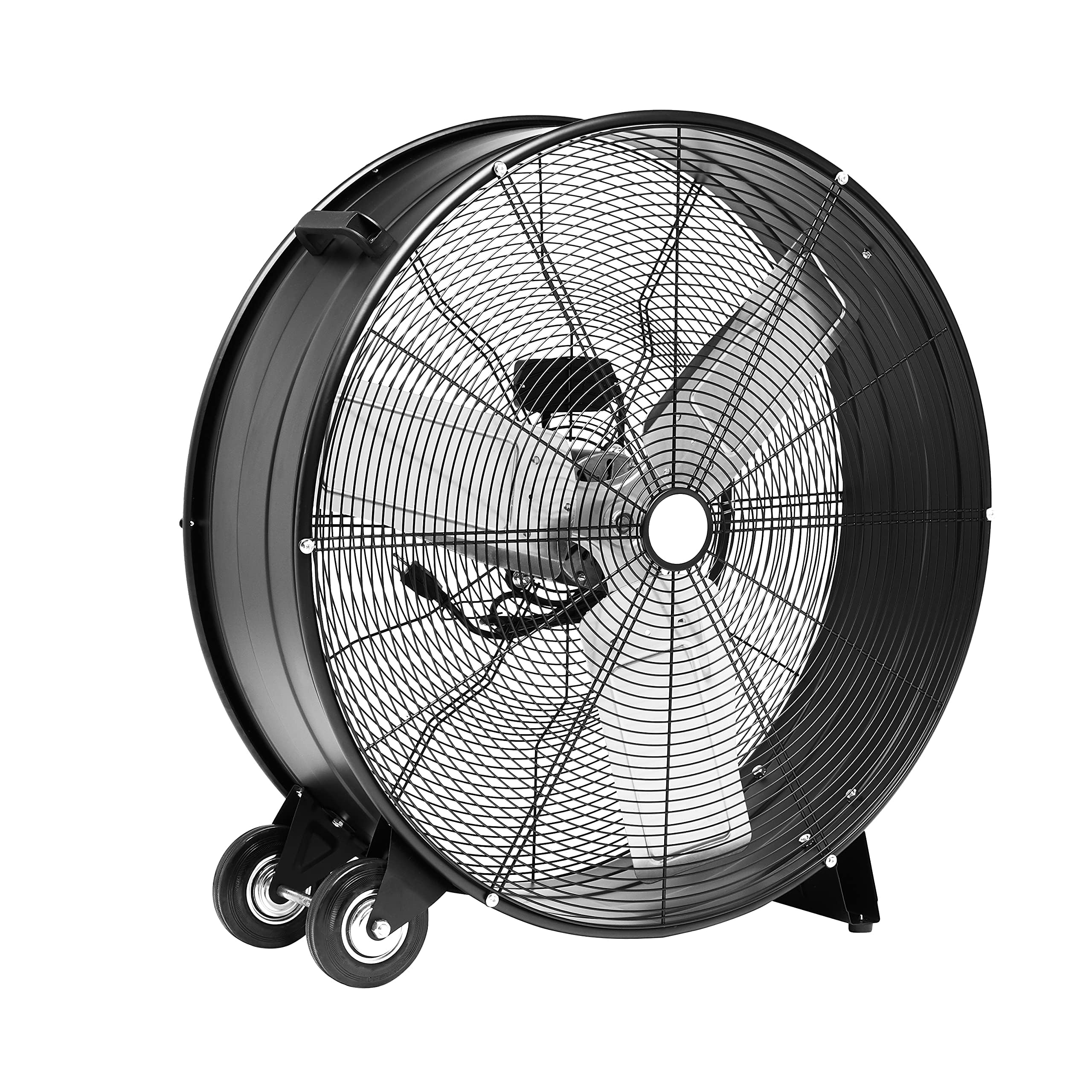 Photo 1 of Amazon Basics 30" 300W High-Velocity, Heavy-Duty Industrial Fan, Drum Fan, with UL-Certified Safety Compliance, 2 Speeds, Up to 12,480 CFM, 5.9-ft Power Cord, 2 Wheels, Metal Housing/Blades, Black