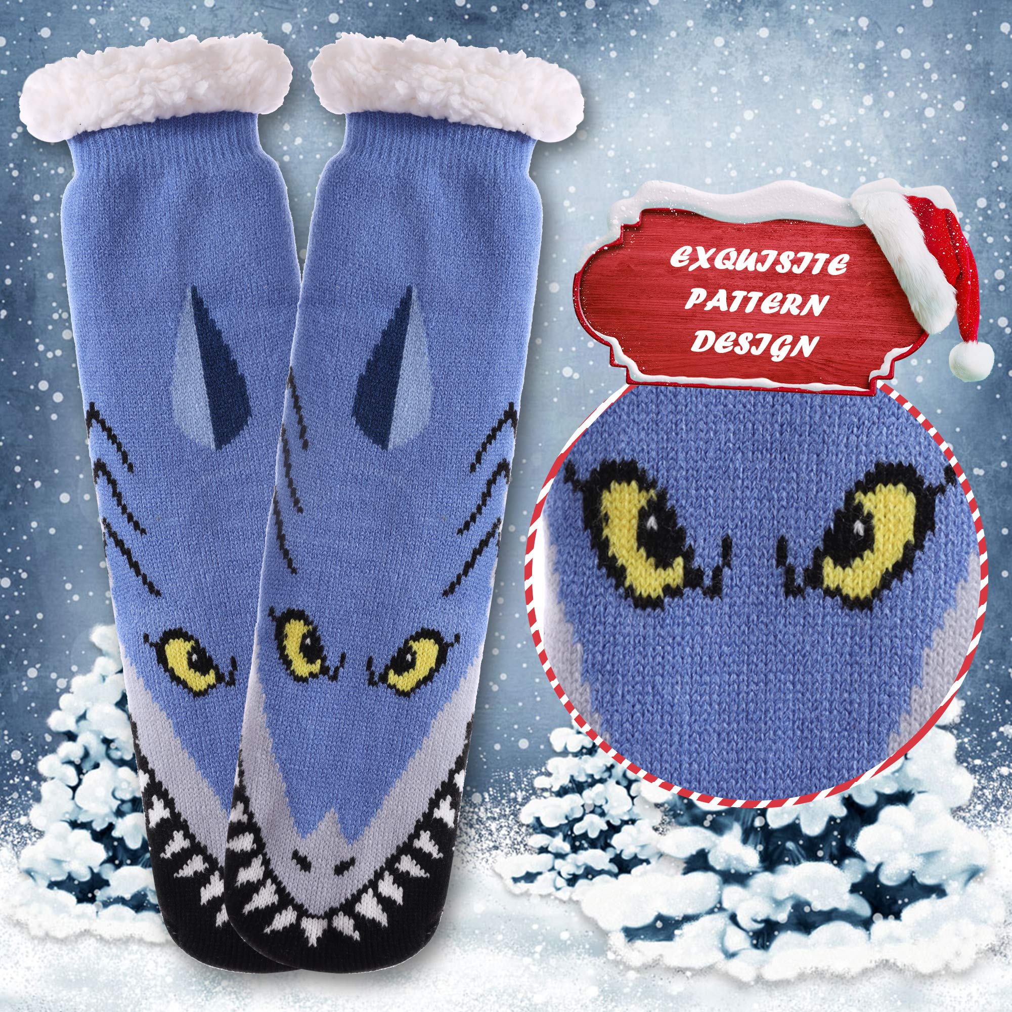 DYW Mens Slipper Socks Animal Fuzzy Non Slip Fluffy Winter Warm Soft Thick Fleece lined Thermal Home Socks