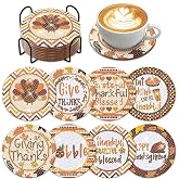 8 Pcs Thanksgiving Day Fall Diamond Coasters Kits with Holder DIY Thanksgiving Day Diamond Art Coaster for Adults Thanksgiving Fall Gift