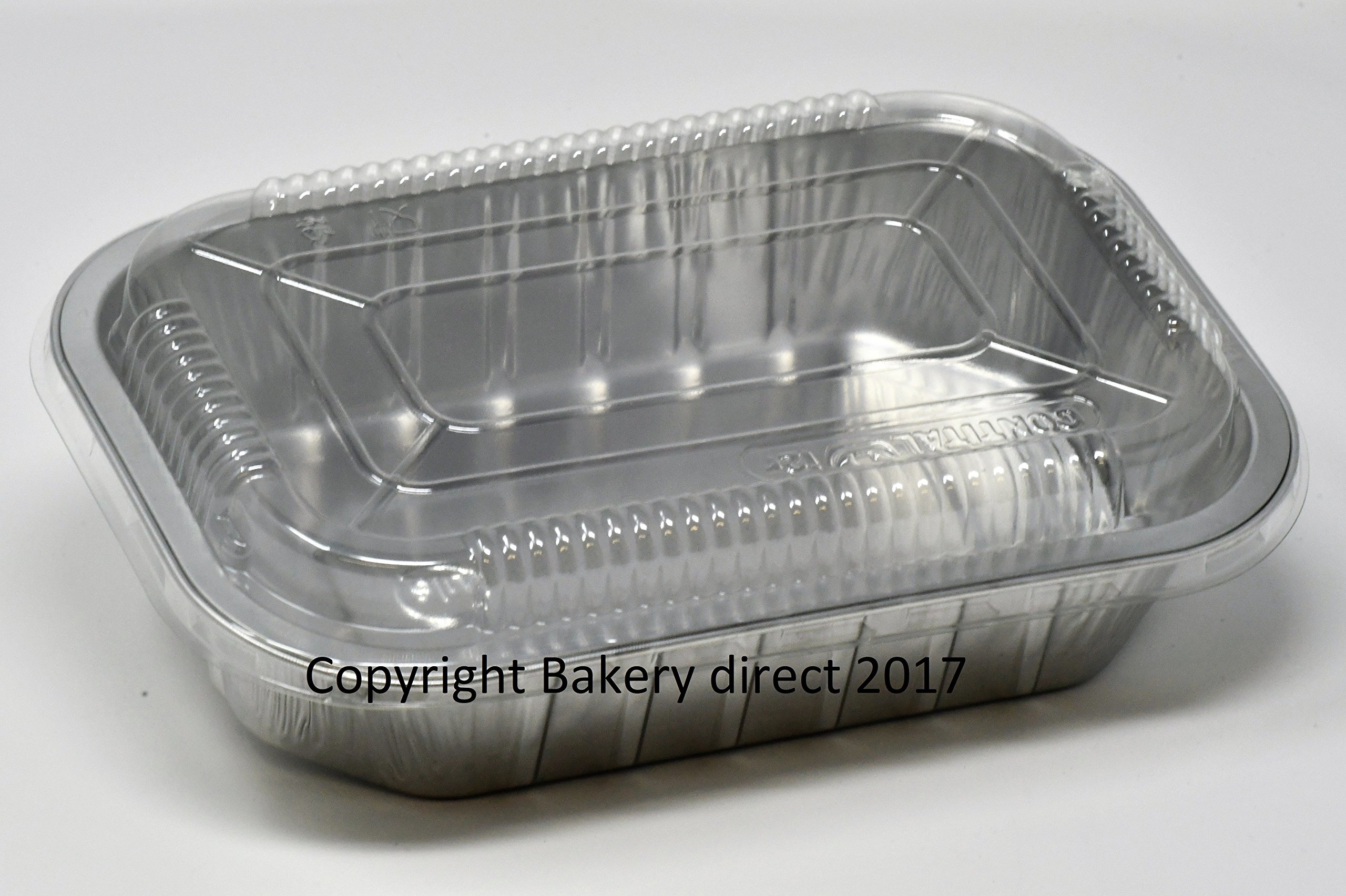 Bakery direct-25 Aluminium- Foil- Strong Disposable Baking Tray Loaf Dish Complete with snap on PLA Clear lids