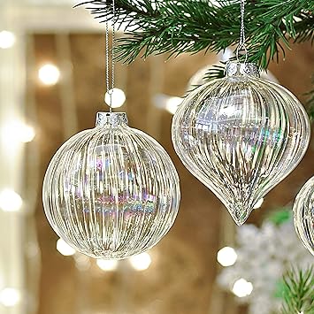 6 Boules De Noël Verre 8 Cm Set Transparent Clair Décoration