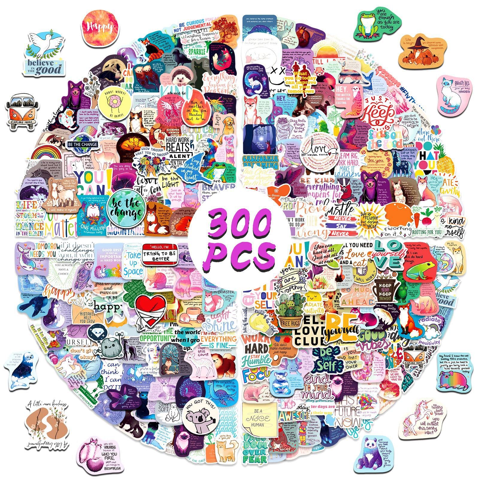 300Pcs Positive Inspirational Words Stickers Pack, Motivational Quotes Decals for Kids, Teens, Adults, Schools, Rewards, Vinyl Waterproof Trendy Stickers for Water Bottles, Laptops, Skateboards — image 1