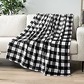 PAVILIA Black and White Buffalo Plaid Fleece Throw Blanket for Couch, Soft Checkered Flannel Blanket for Sofa, Plaid Christmas Couch Throw Bed, Warm Cozy Decorative Blanket Fall Decor Gift, 50x60