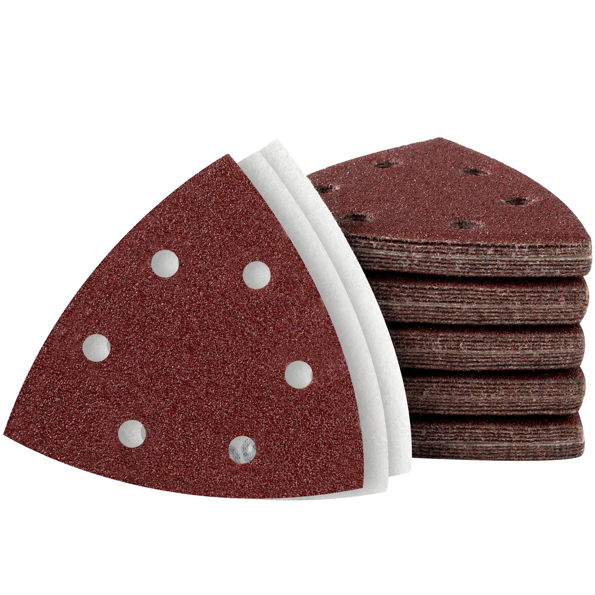 MIDO Professional Abrasive Triangle Sanding Pads 50 Pcs 93 mm 60 Grit Detail Sander Pads 6 Holes Sanding Sheets Sander Sandpaper Hook and Loop Sander Pad