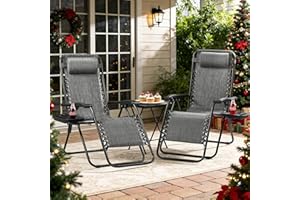Flamaker Patio Zero Gravity Chair Outdoor Folding Lounge Chair Recliners Adjustable Lawn Lounge Chair with Pillow for Poolside, Yard and Camping (Grey)