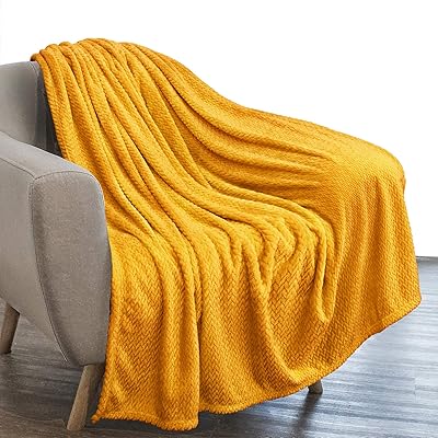 Buy Pavilia Luxury Flannel Fleece Blanket Throw Mustard Yellow Soft Decorative Jacquard Weave Microfiber Throw For Bed Sofa Couch Velvet Textured Leaves Pattern Lightweight Plush Cozy Warm 50x60 Online