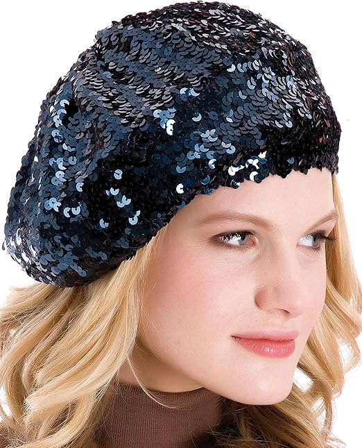 Ladies Sequined Knitted Hat French Beret Style (Black) Amazon.co.uk