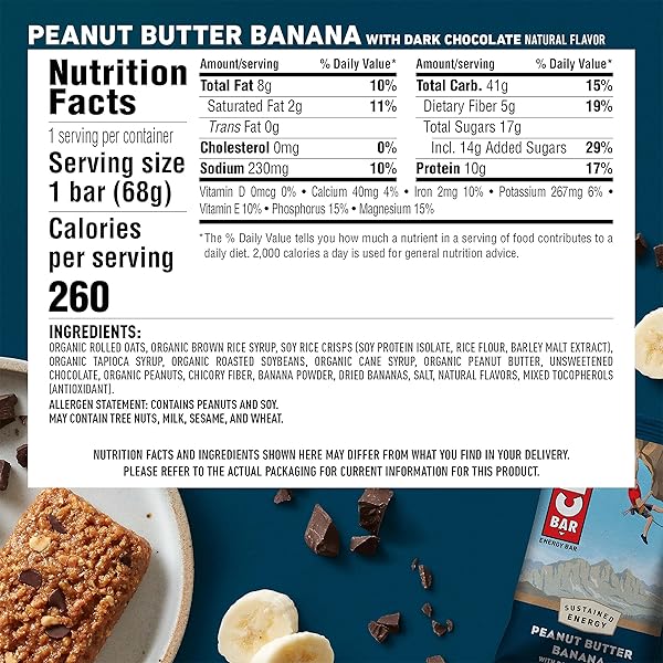 CLIF BAR – ENERGY PROTEIN BARS – PEANUT BUTTER BANANA WITH DARK CHOCOLATE – MADE WITH ORGANIC OATS – ENERGY BARS – NON-GMO – (10 PACK)