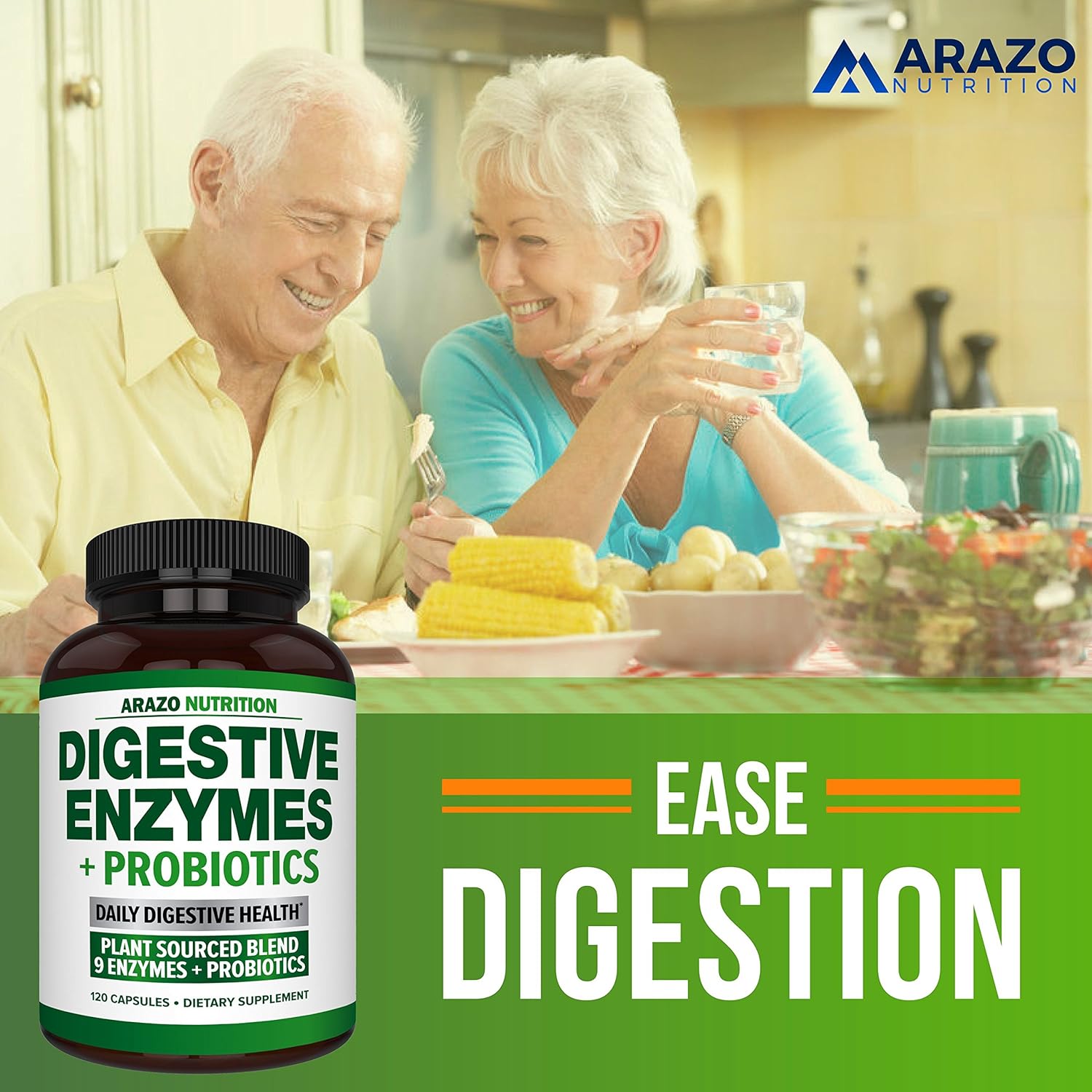 Digestive Enzymes with Probiotics - Multi Enzyme Nutritional Supplement - Acidophilus Bromelain Papaya Papain Lipase & Lactase - Improve Digestion - 120 Pills - Arazo Nutrition: Health & Personal Care
