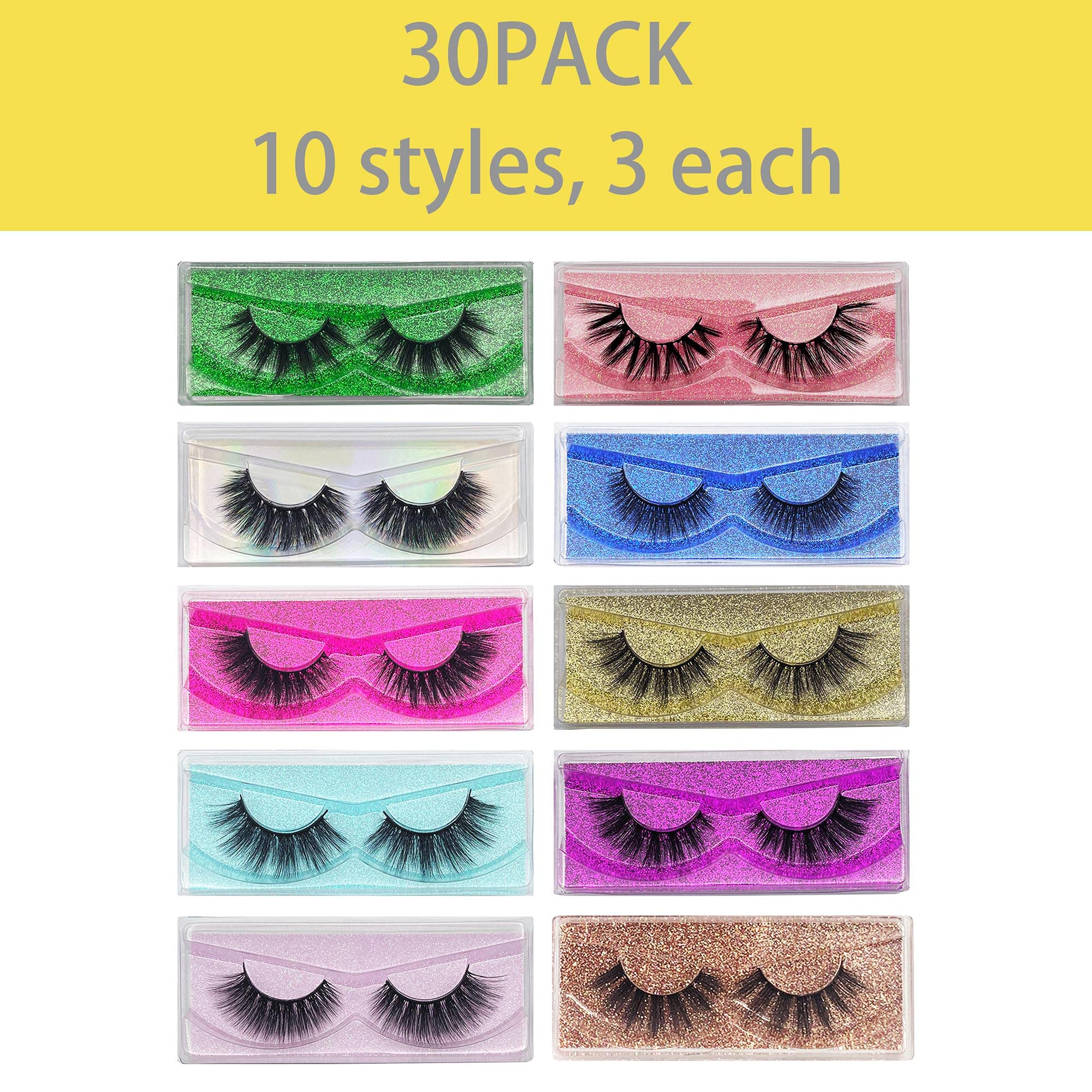 Lashes Bulk Christmas Gifts Mikiwi 30 Pack Eyelashes, 12-20mm 5D Fake Mink Eyelashes Wholesale, Fluffy Natural Volume Eye Lashes, Individual Package Faux Mink Lashes Wholesale