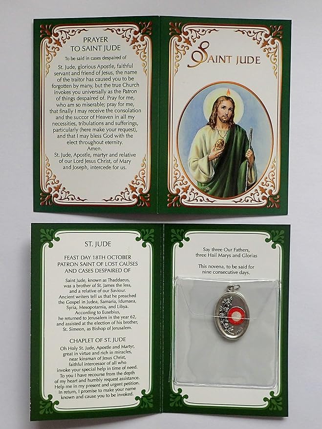 Prayer Verse Card Saint St JUDE with Silver Coloured Metal Medal