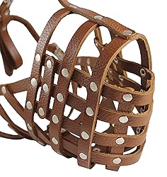 Secure Leather Mesh Basket Dog Muzzle #16 Brown