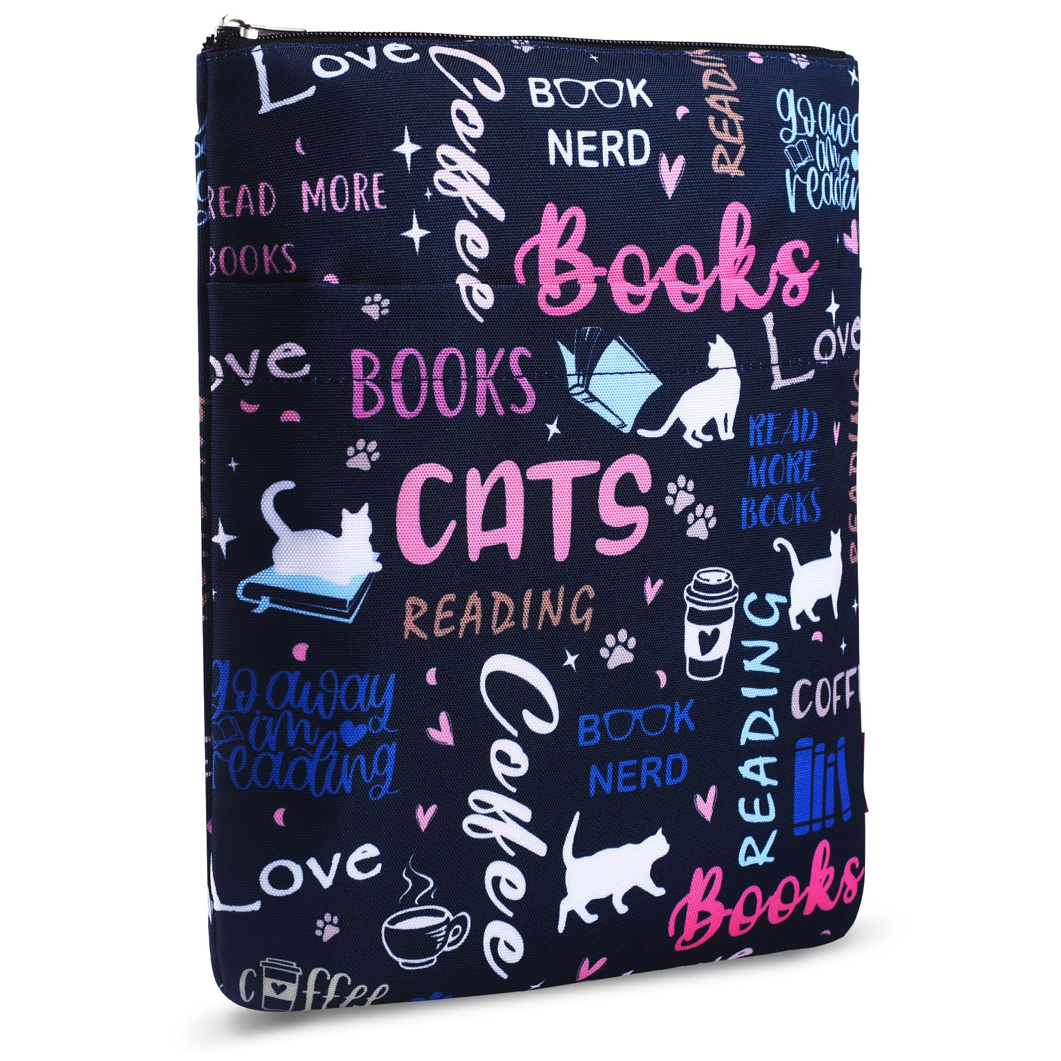 Cat Books Coffee Book Sleeves Protector, Cats Book Sleeve with Zipper, 11x8.5 Inch Washable Fabric Book Lovers (Cat Books Coffee)