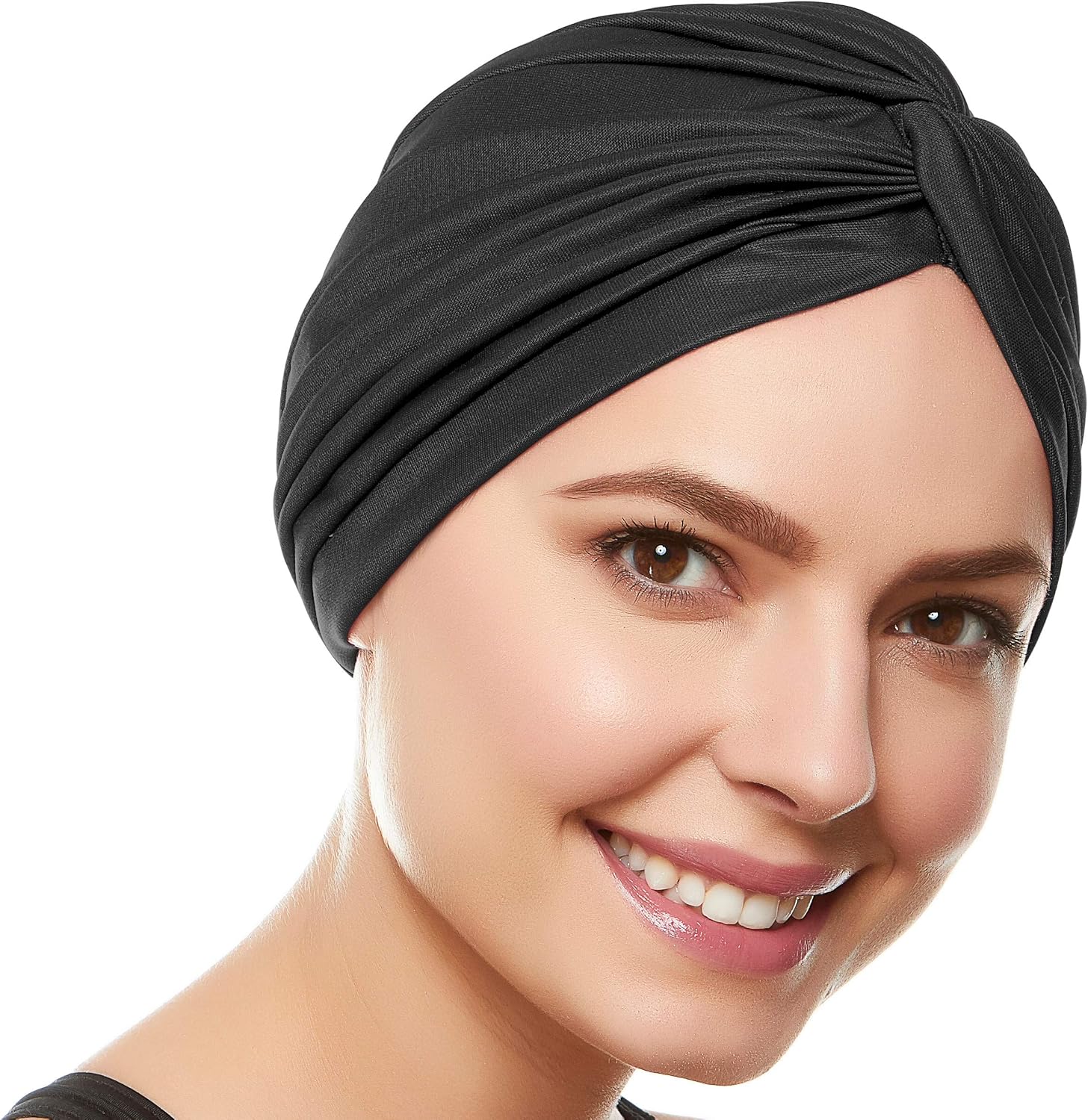 Beemo Polyester Twisted Pleated Turban Head Cover - Black