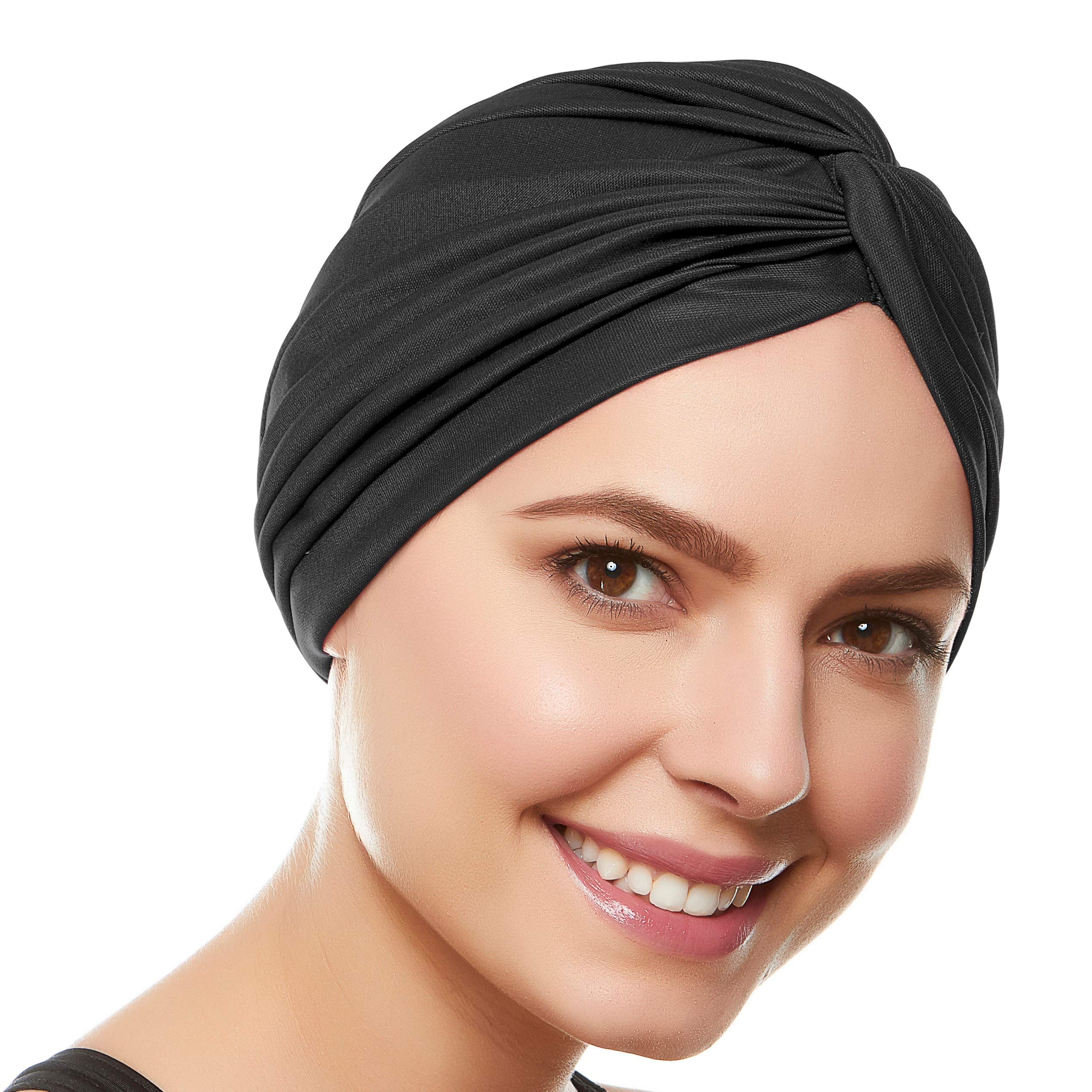 Beemo Polyester Twisted Pleated Turban Head Cover - Black