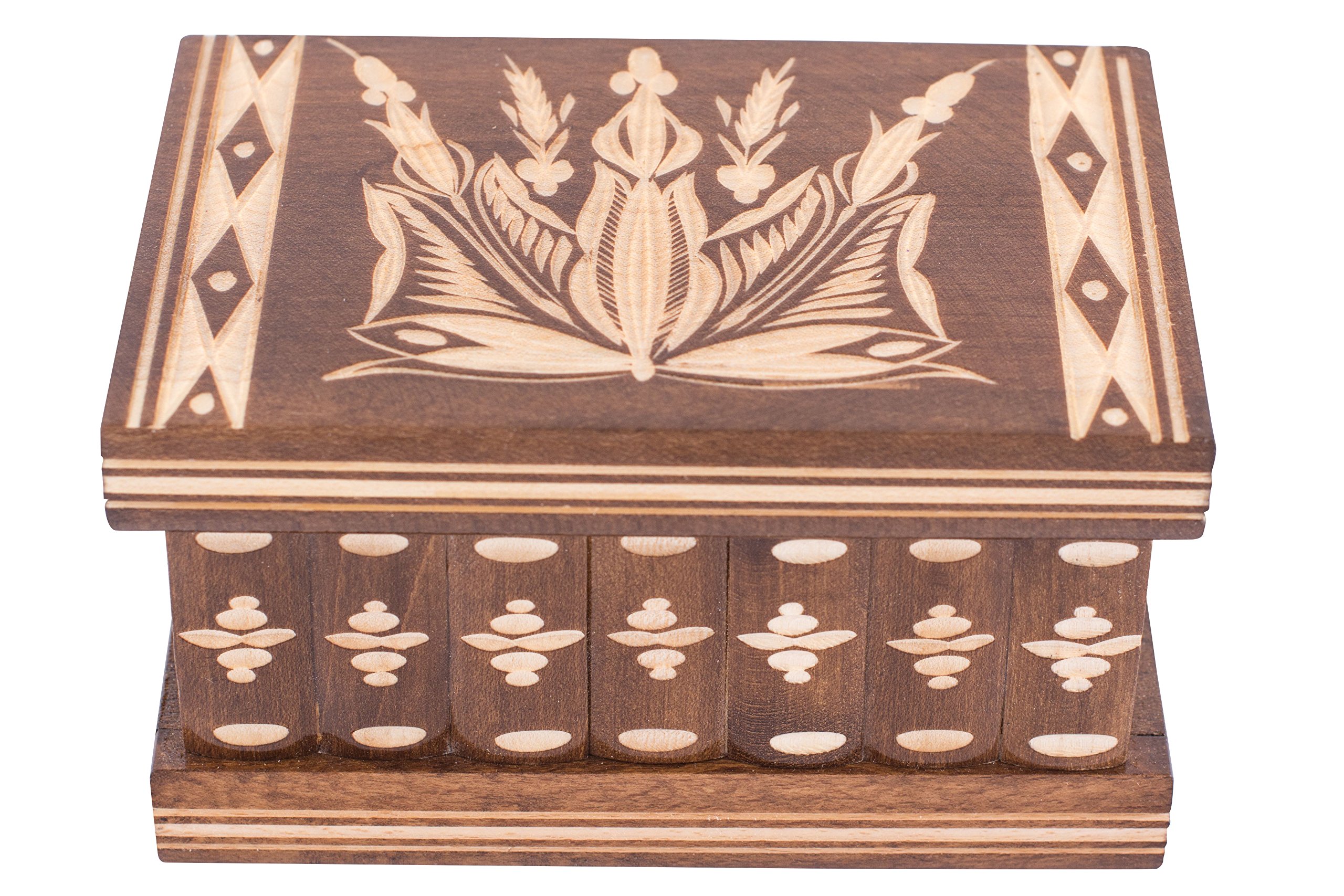 Kalotart Jewelry and Puzzle Box 2 in 1 - Handmade Wooden Case with Hidden Key and Removable Compartments - Beautiful Classical Wooden Carved Jewelry Puzzle Box May I Keep Your Secret (Brown)