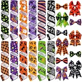 Chunful 12 Rolls 60 Yards Halloween Wired Edge Ribbon for Wreath Bow Crafts | Halloween Ribbon for Gifts Wrapping Tree, Witch Spider Pumpkin Ghost Skull Black Cat Print, 2 Inch Wide, DIY Home Party Decor