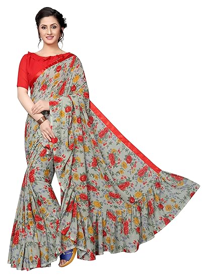 Winza Designer Womens Georgette Saree With Blouse (RUFFLE MULTI)