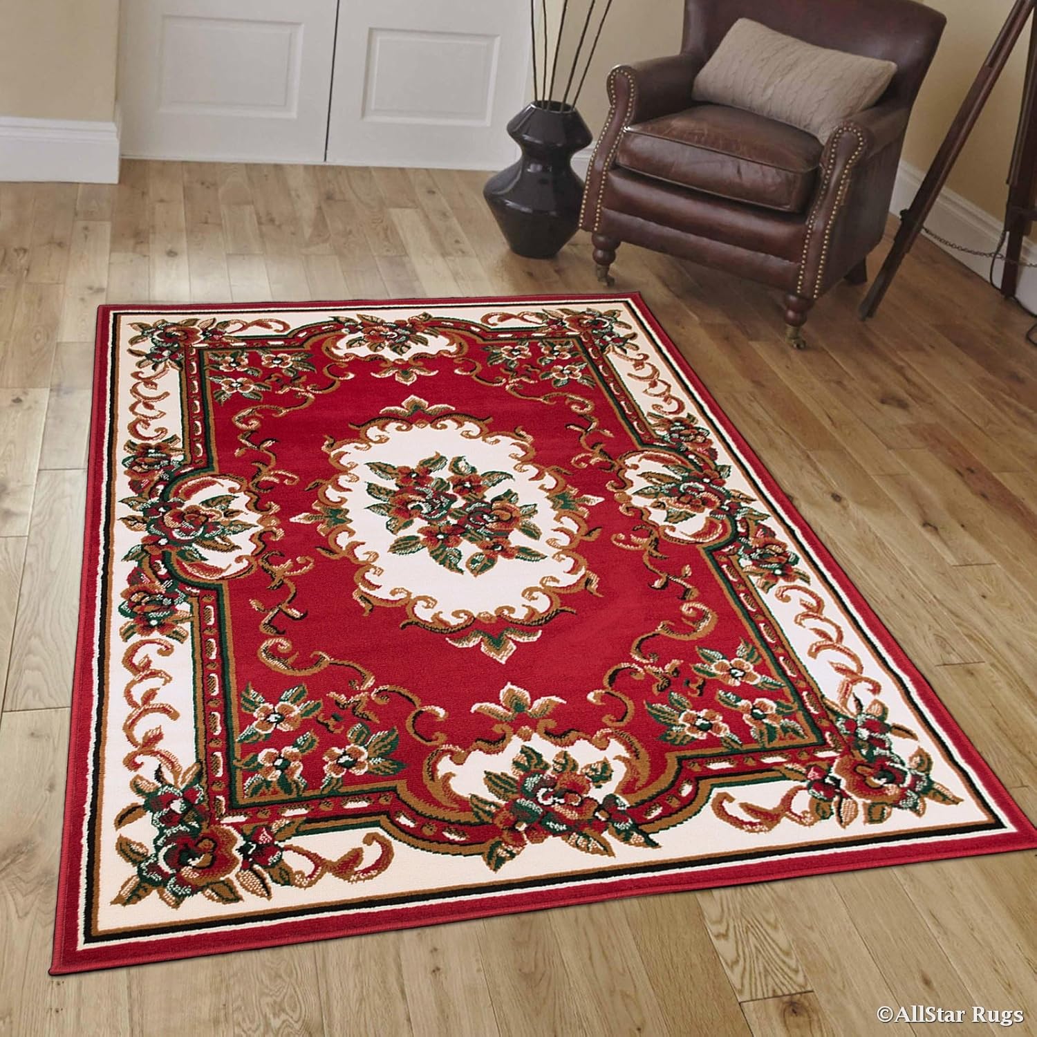 Allstar 5x7 Red Classic French Country Rectangular Accent