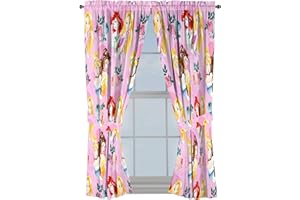 Jay Franco Disney Princess Sassy 63" Inch Drapes 4 Piece Set - Beautiful Room Décor & Easy Set Up, Bedding Features Cinderella & Belle - Window Curtains Include 2 Panels & 2 Tiebacks