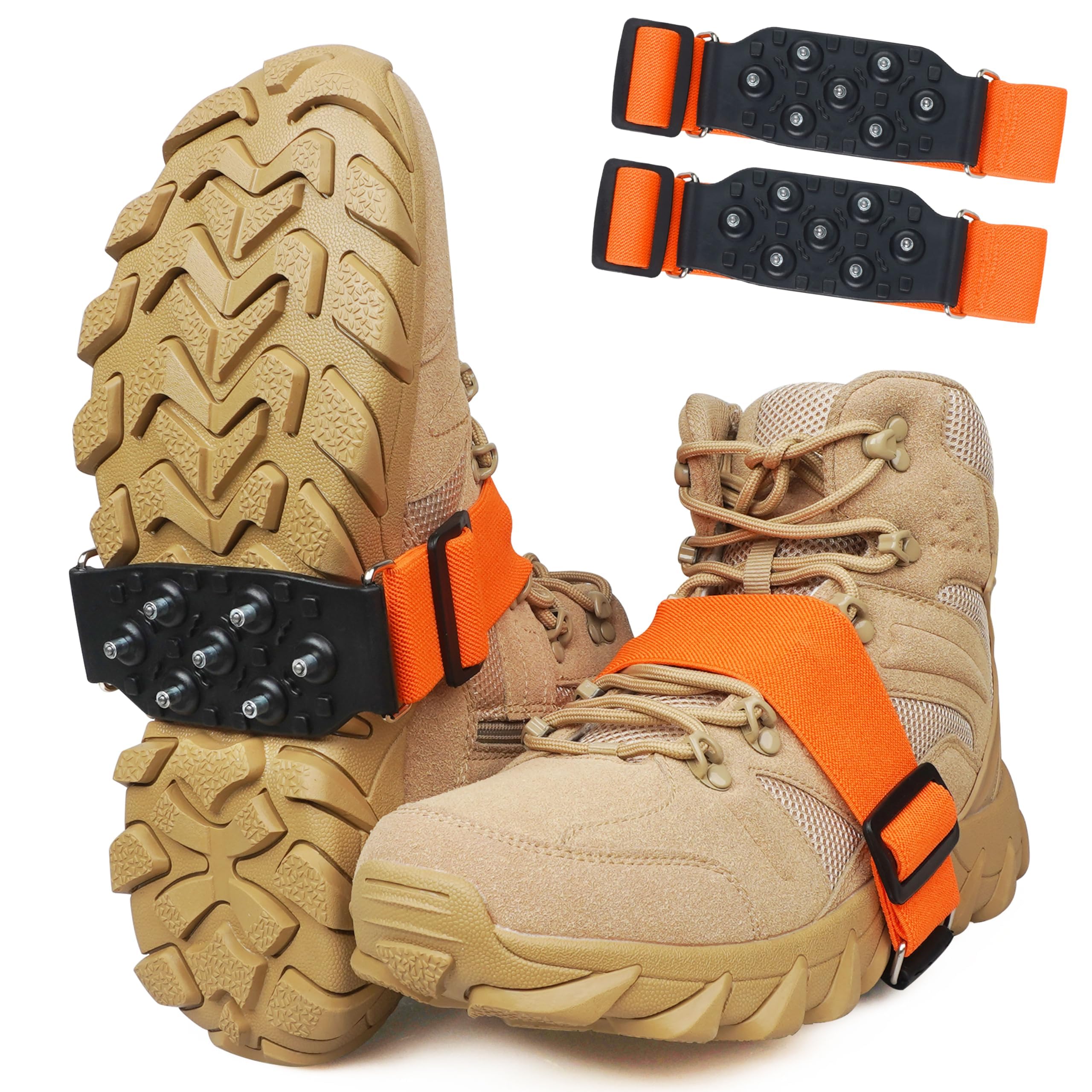 Ice Cleats Mid-Sole Snow Traction Cleats for Walking on Snow and Ice Anti-Slip Crampon with Adjustable Straps 7 Tungsten Studs for Secure Grip Anti Slip Crampons for Walking Jogging Hiking