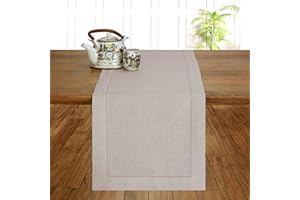 D'Moksha Homes Linen Table Runner 14 x 36 Inch - 100% Pure Linen Classic Hemstitch Natural Table Runner - Machine Washable Farmhouse Table Runner for Fall, Thanksgiving, Christmas Decor