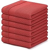 Homaxy 100% Cotton Dish Cloths, 6 Pack - 12 x 12 Inches, Waffle Weave Super Soft and Absorbent Dish Towels Quick Drying Dishcloths, Red