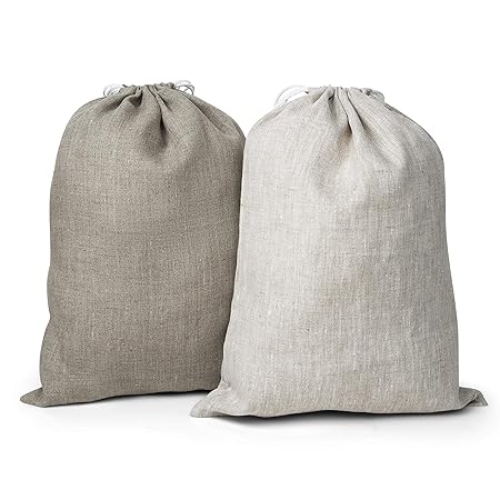 Varvara Home 2-er Pack Leinen Brotbeutel - Brot Tasche - Leinenbeutel - Beutel Stoff Leinen - 30 x 40 cm - Natur/Hell Natur