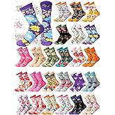 Shinymoon 24 Pairs Flower Socks Novelty Funny Floral Crew Socks Bulk Colorful Sock Gifts for Women Ladies Men Dress