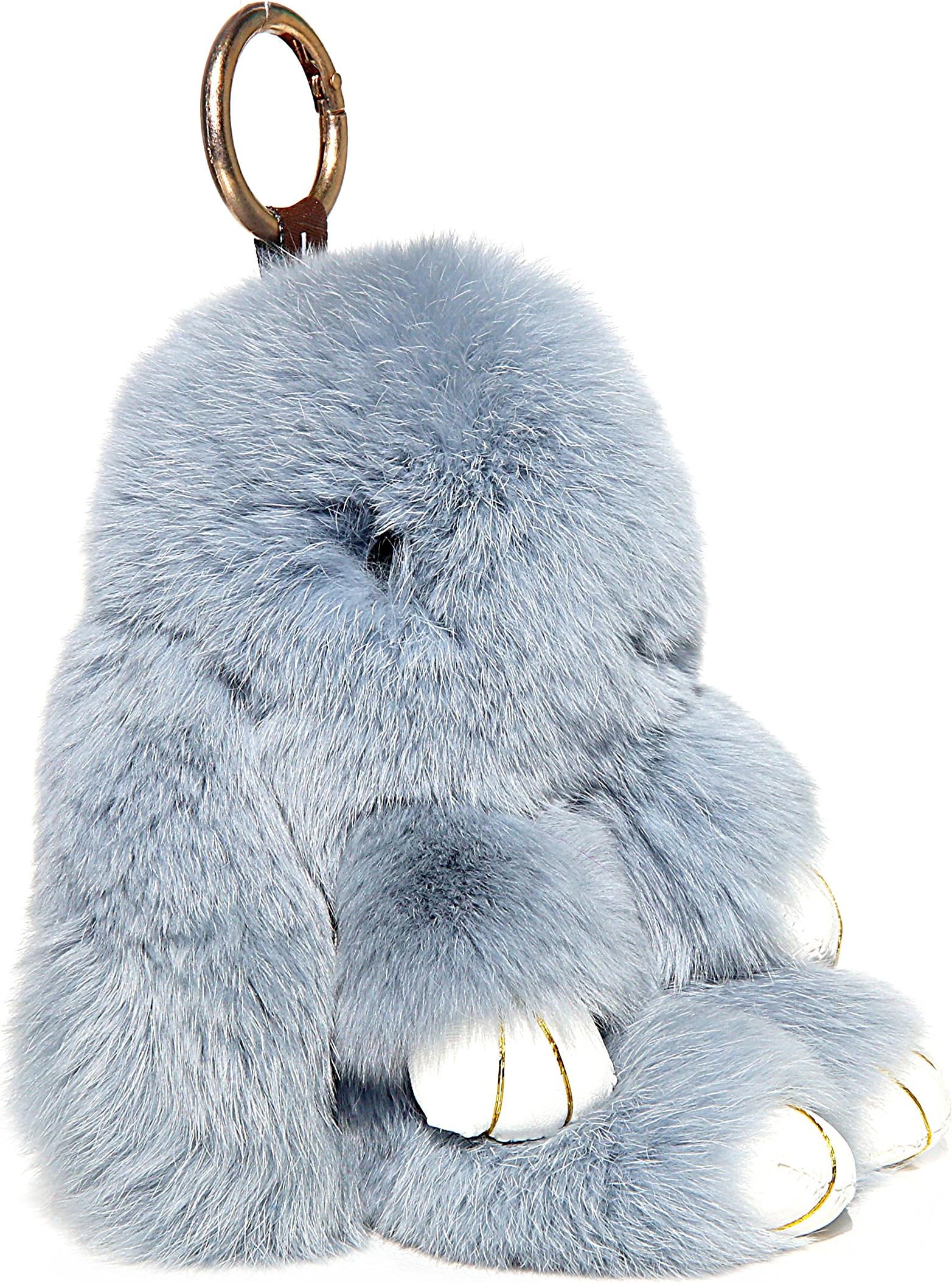 RitzyBay Handmade Rex Rabbit Fur Bunny Keychain with RitzyBay GiftBox