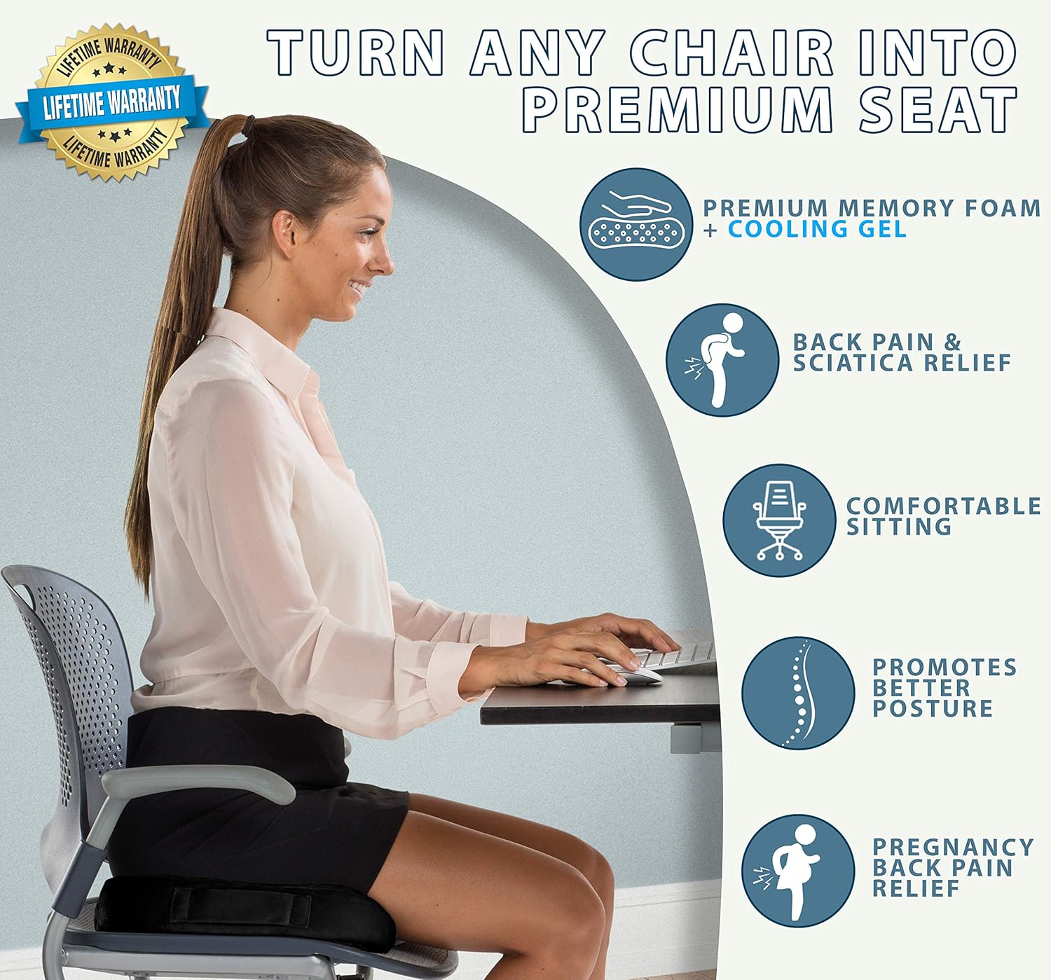 ComfiLife Gel Enhanced Seat Cushion - Non-Slip Orthopedic Gel & Memory Foam Coccyx Cushion for Tailbone Pain - Office Chair Car Seat Cushion - Sciatica & Back Pain Relief (Black): Office Products