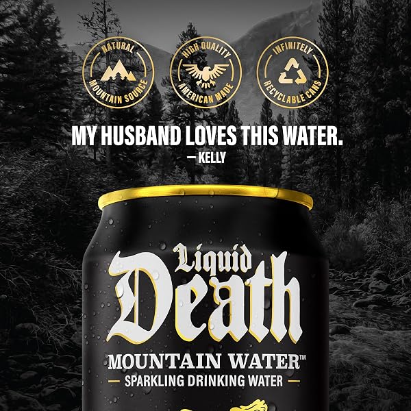LIQUID DEATH SPARKLING MOUNTAIN WATER, REAL MOUNTAIN SOURCE, ICE-COLD CANS, INFINITELY RECYCLABLE, 12 FL OZ (PACK OF 12)