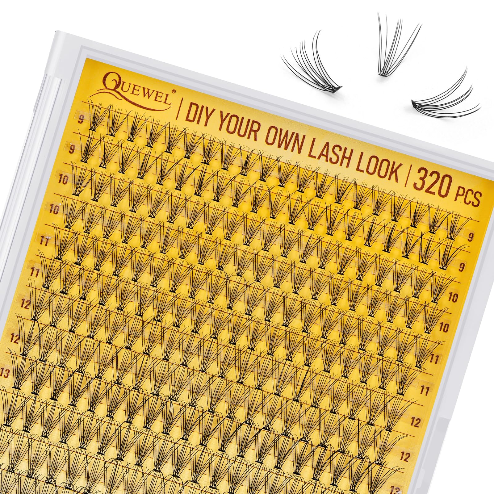 320Pcs Individual Lashes QUEWEL Cluster Lashes 10D D Curl MIX9-16mm Individual Lash Extension Lash Clusters DIY Eyelash Extensions For Home Use (10D 0.10D MIX9-16mm)
