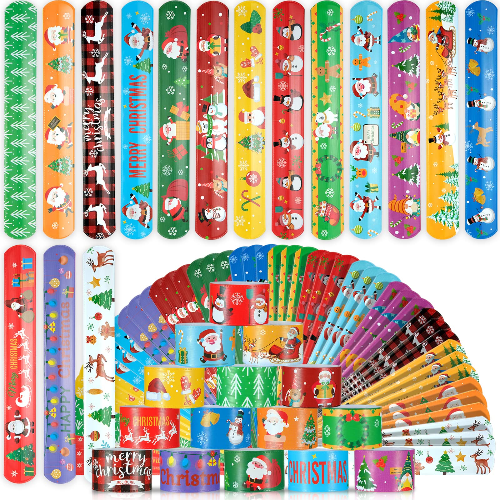 Photo 1 of Christmas Slap Bracelets 48Pcs Christmas Party Favors for Kids Christmas Stocking Christmas Bracelets Christmas Party Supplies Christmas Gifts for Class Kids Goodie Bag Fillers Toys for Kids