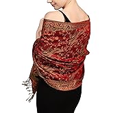 Achillea Reversible Paisley Pashmina Rave Scarf – Exotic Indian Shawls and Wraps for Evening Dresses, Festivals, All Seasons