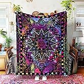 kampdream Colorful Ceometric Art Throw Blanket, Hippie Abstract Sun and Moon Purple Aesthetic Comforter Nap Throws for Couch Chair Bed Decor Comforter 40×50 inch