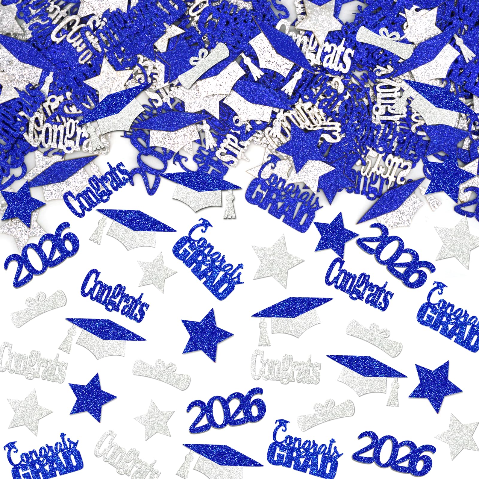 Photo 1 of 200Pcs Graduation Confetti 2026 Blue and Sliver Table Confetti Graduation Decorations 2026 Royal Blue Graduation Decorations for Table