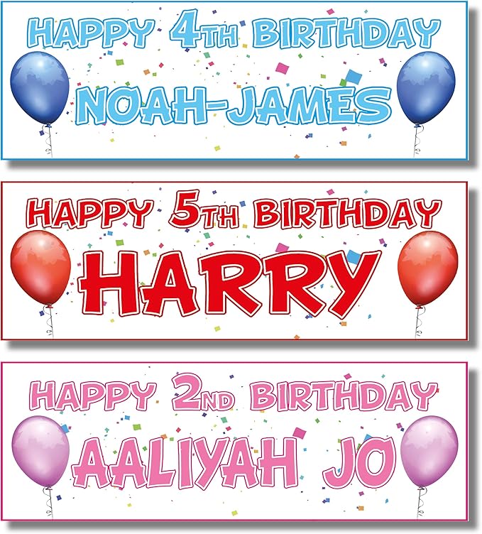 2 Personalised Birthday Banners Single Balloon Design Any Name
