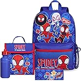 Marvel Spiderman Backpack Set 4 Pcs Water Bottle Pencil Case Lunch Bag or Wallet Key Ring School Supplies Gifts for Kids (Spidey)