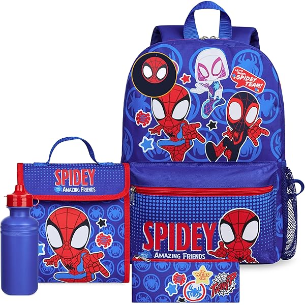 Zaino Marvel 40.6 Cm Con Accessori Spidey And His Amazing Friends - Set Con Zaino Spiderman Da 40,6 Cm Per Bambini, Libro Da Colorare Spidey, Bottiglia D'acqua E Altro Ancora | Zaino Zaino Bambini