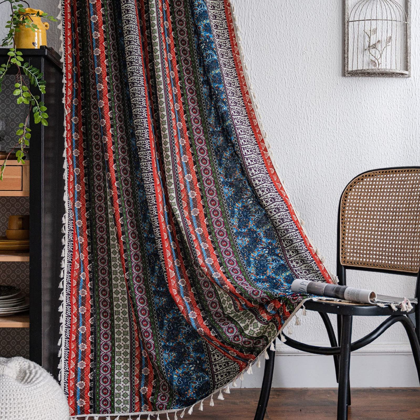 USTIDE Boho Rero Curtain Striped Multicolor Curtain Ethnic Home Decor for Living Room/Bedroom 94 Inches Long Room Darkening